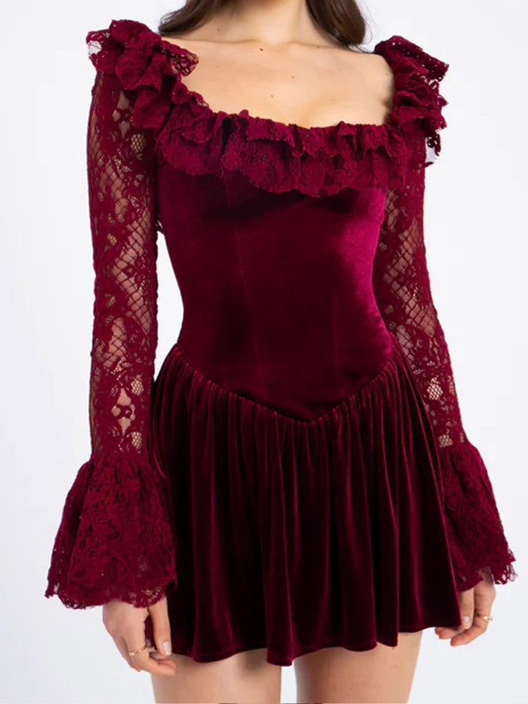 Lucella Burgundy Ruffle Mini Dress