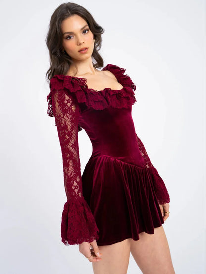 Lucella Burgundy Ruffle Mini Dress