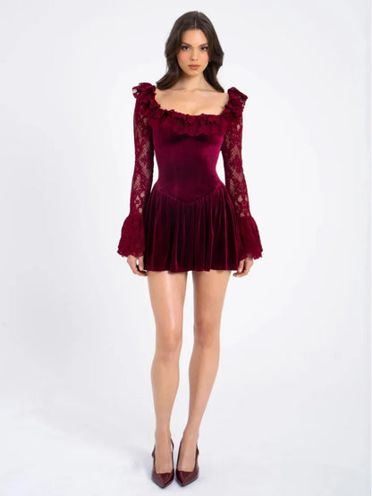 Lucella Burgundy Ruffle Mini Dress