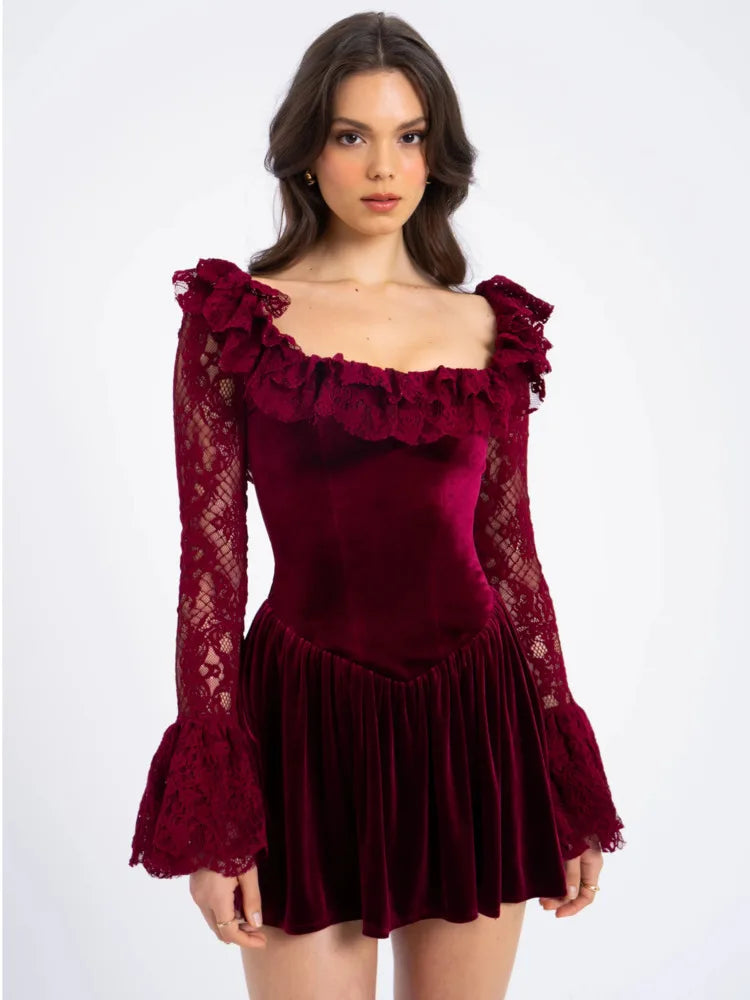 Lucella Burgundy Ruffle Mini Dress