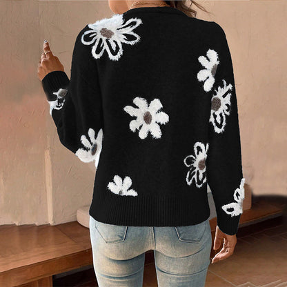 Maya Boho Knitted V-Neck Floral Sweater