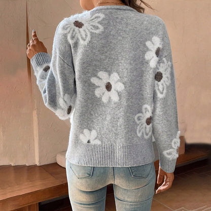 Maya Boho Knitted V-Neck Floral Sweater